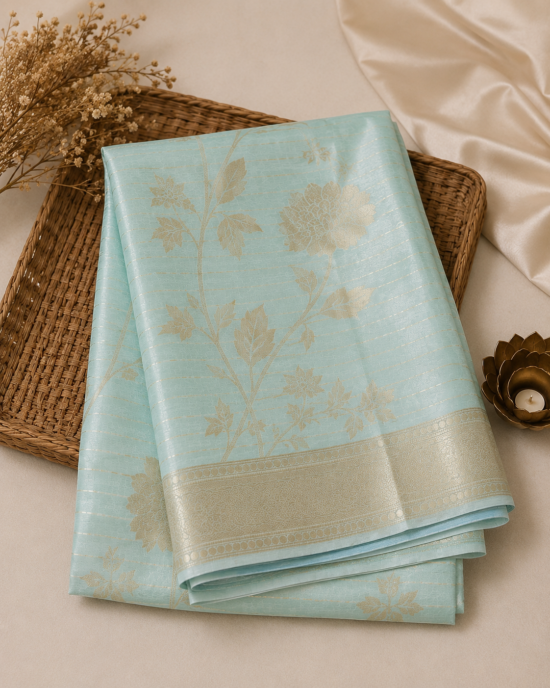Ashvastra Sitara Mint Floral Dupatta - Styling View