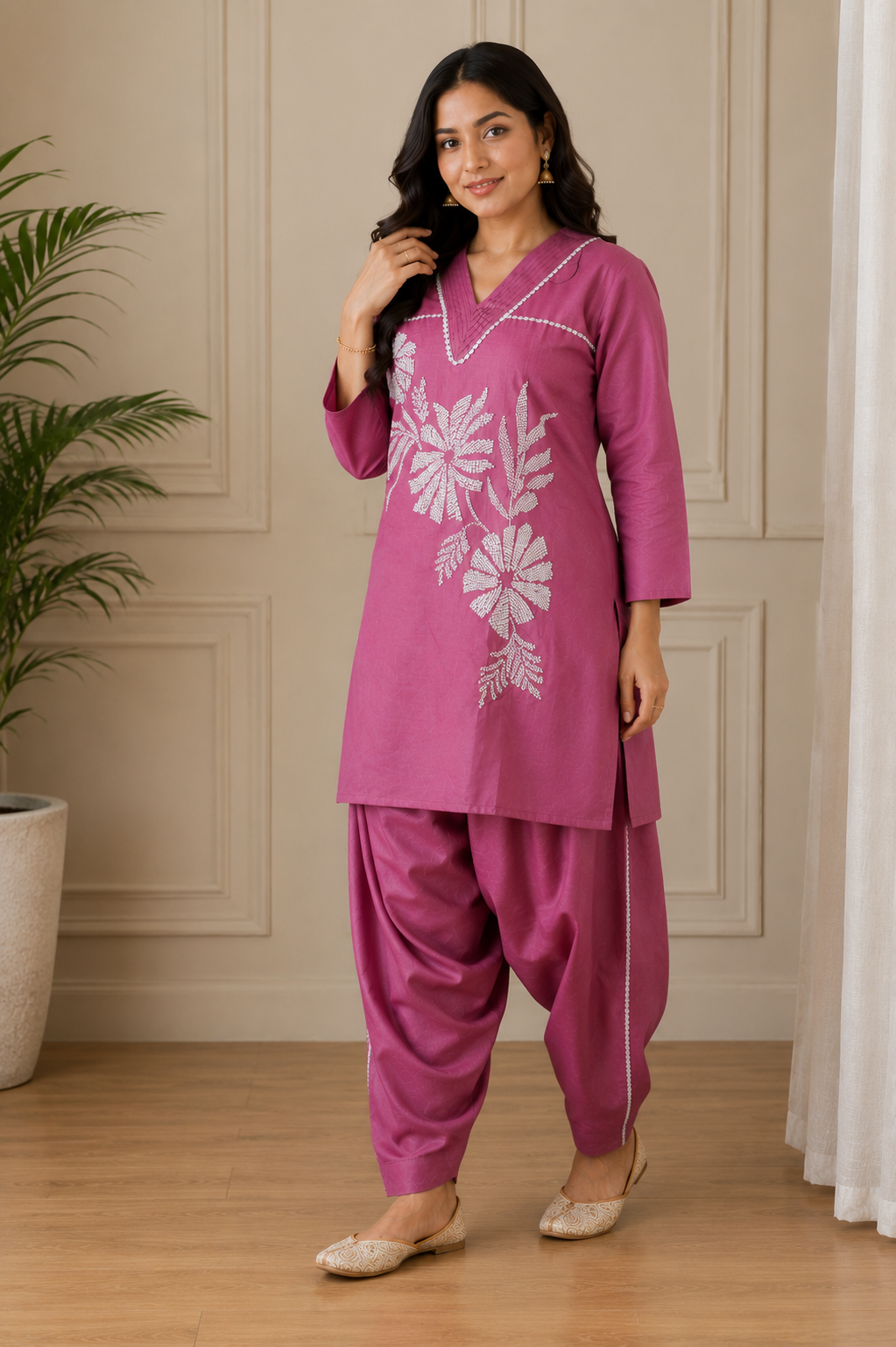 Ashvastra Mehakti Gulabi White Zari Work Co-Ord Set - Front View