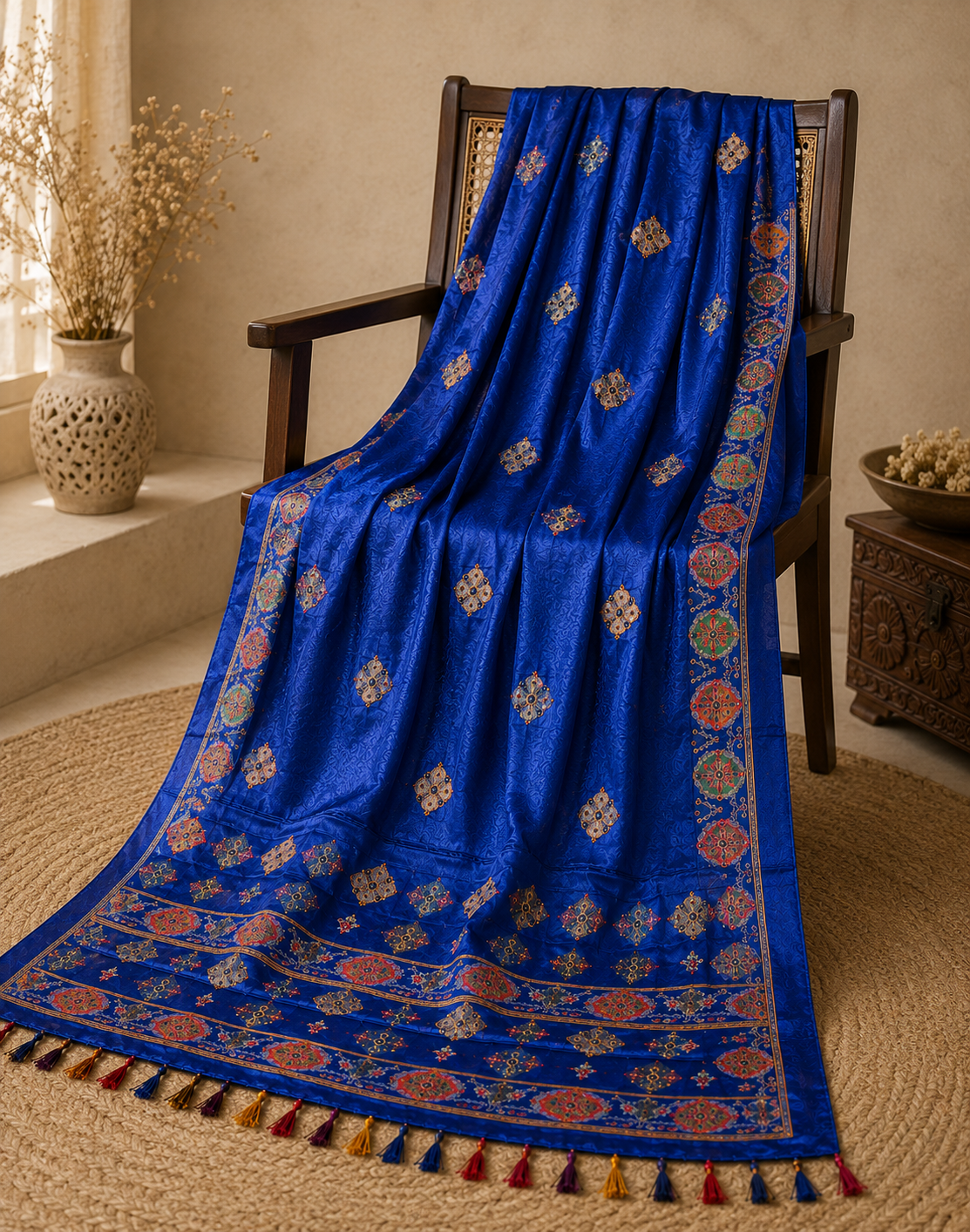 Ashvastra Rajwada Neel Blue Dupatta - Detail & Fabric Shot