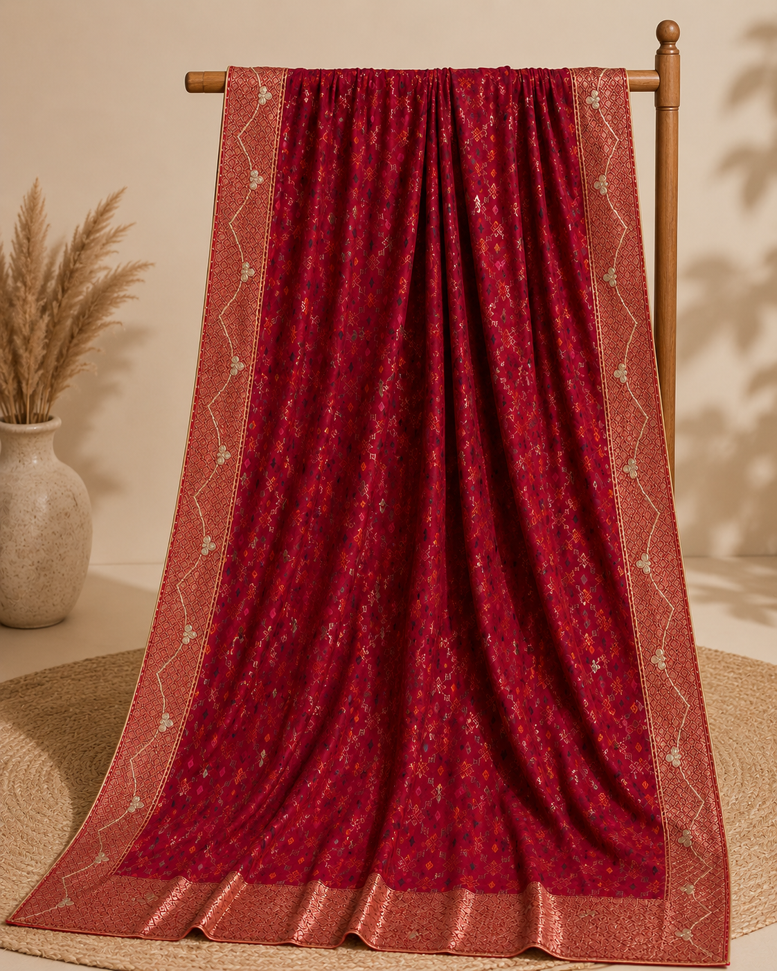 Rajwada Wine Banarasi Gotta Dupatta