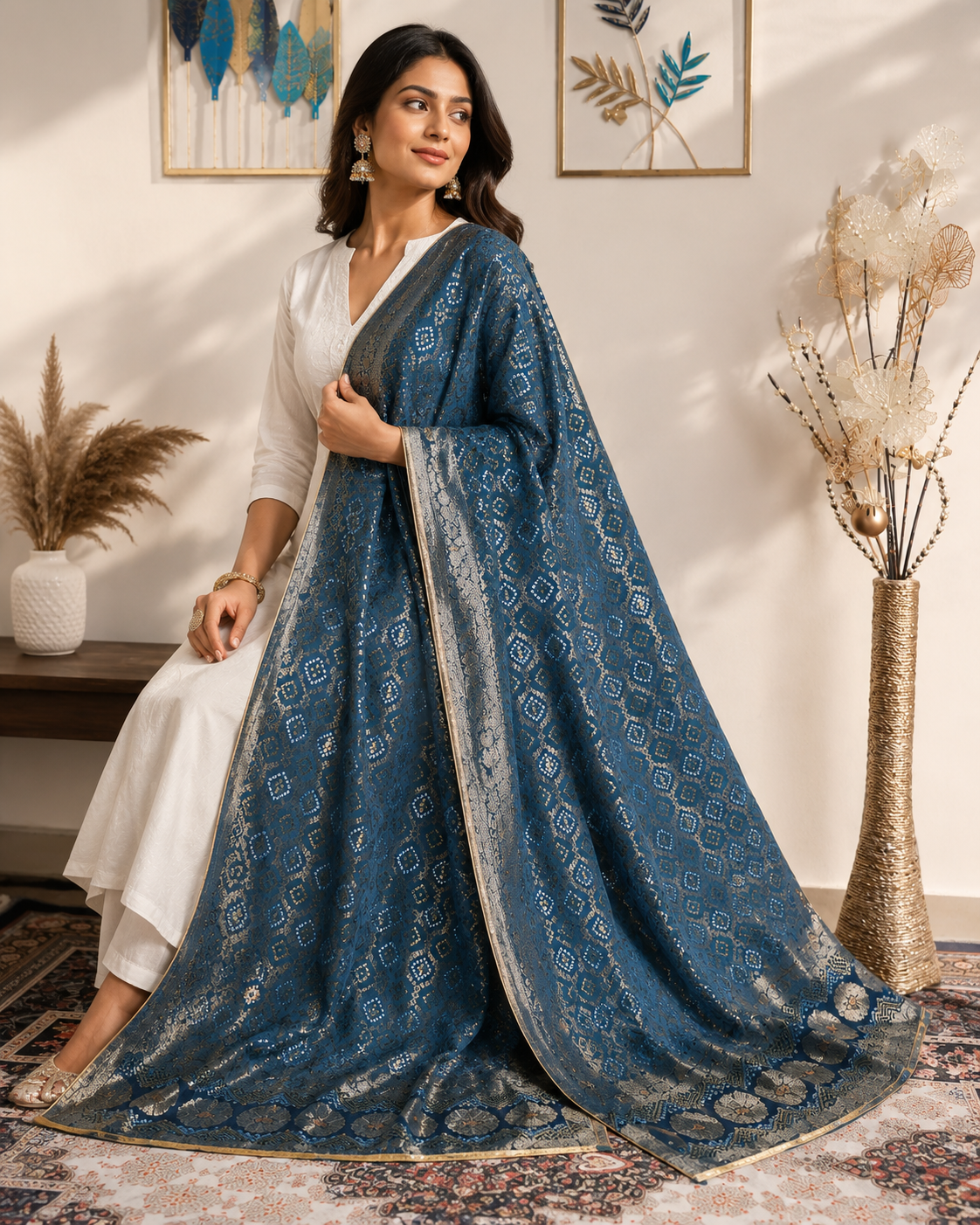 Neelam Royal Blue Banarasi Gotta Dupatta