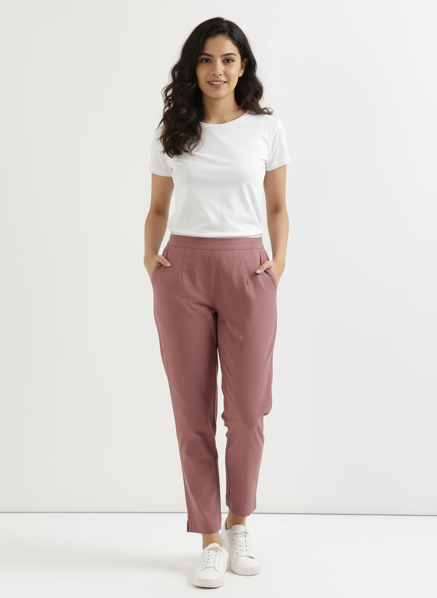 Ashvastra Rose Taupe Cotton Pant