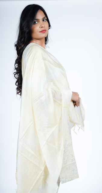 Light Yellow Floral Jacquard Kurti & Pant Set with Dupatta – Elegant Ethnic Wear