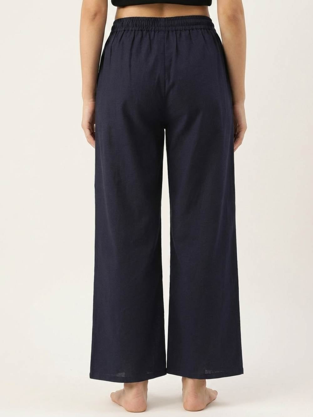 Premium Navy Blue Cotton Wide-Leg Palazzo