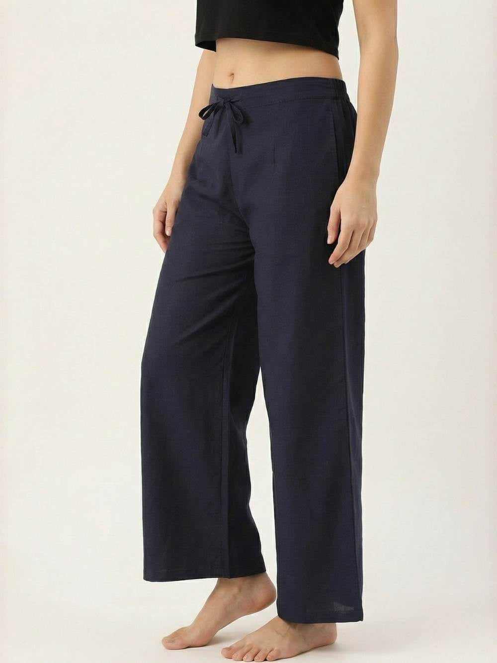 Premium Navy Blue Cotton Wide-Leg Palazzo