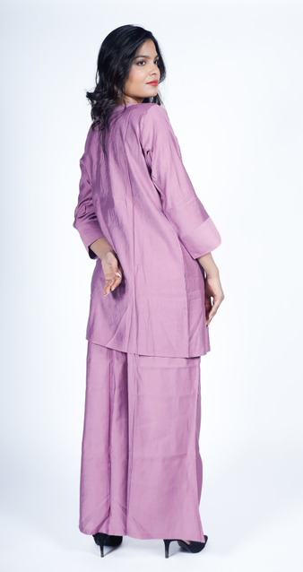 Mauve Silk-Blend Kurta with Geometric Sequin Embroidery Paired with Matching Sharara
