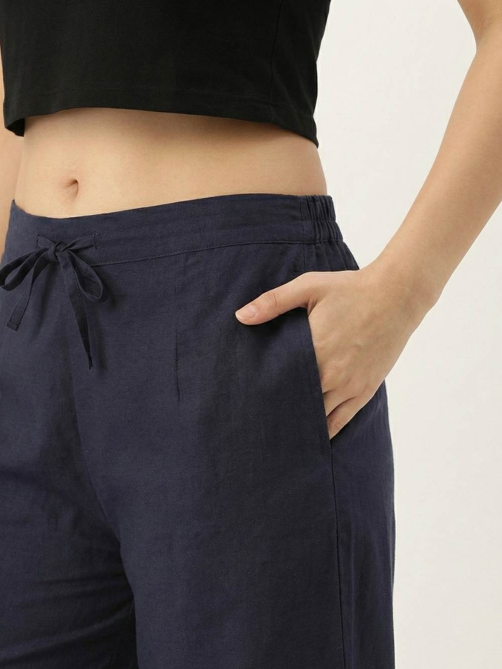 Premium Navy Blue Cotton Wide-Leg Palazzo