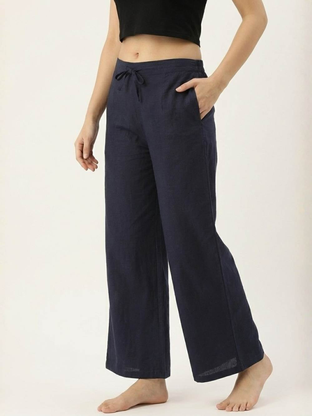 Premium Navy Blue Cotton Wide-Leg Palazzo