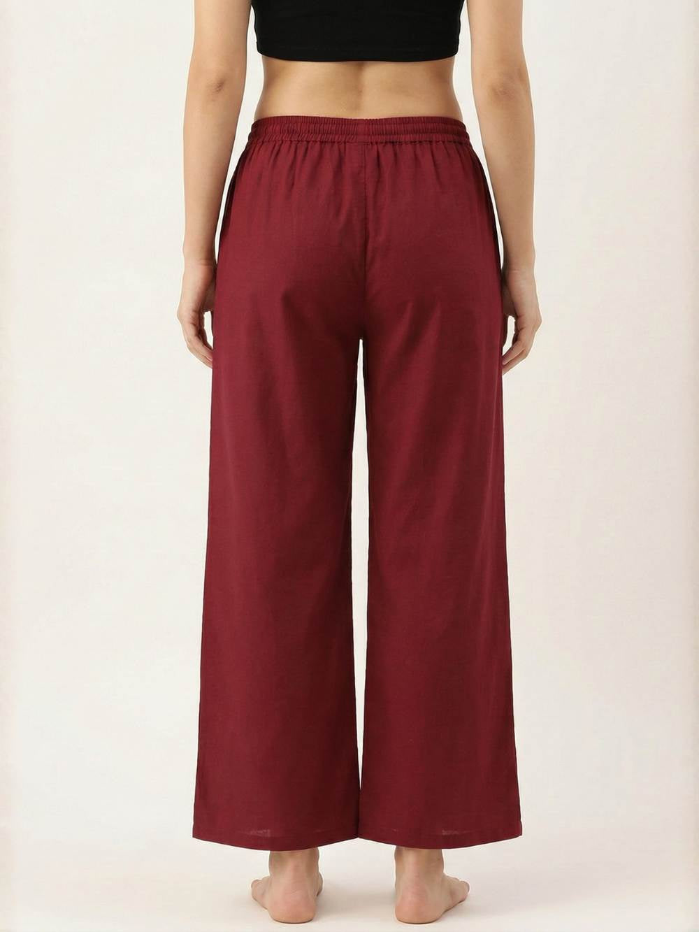 Premium Maroon Cotton Wide-Leg Palazzo