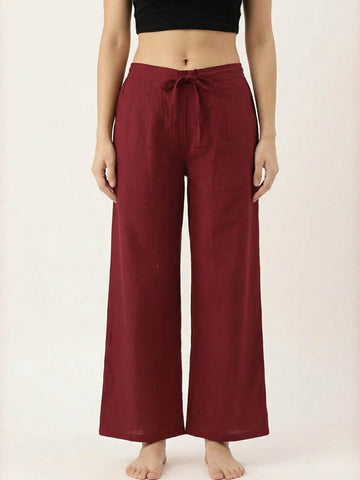 Premium Maroon Cotton Wide-Leg Palazzo