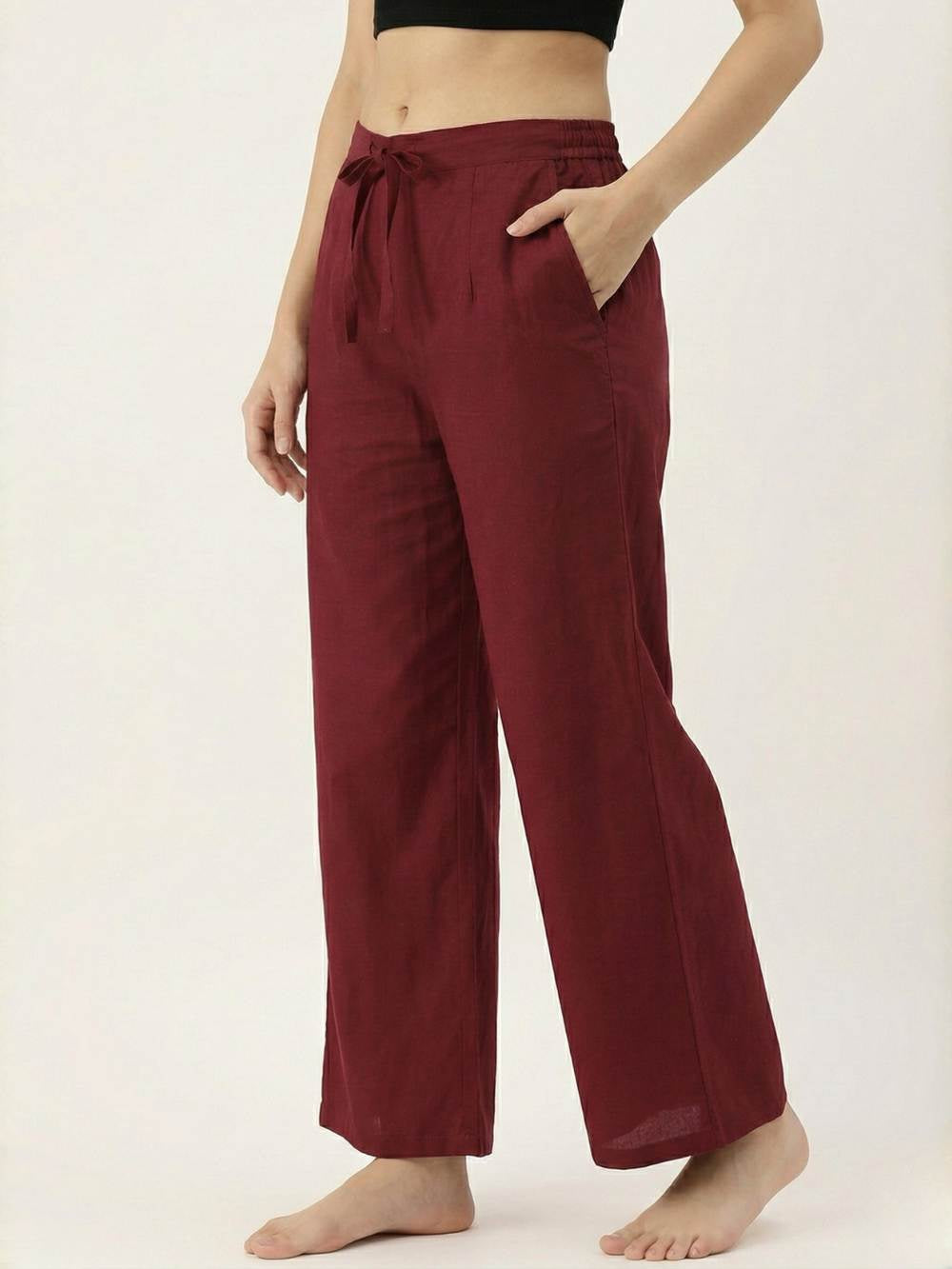 Premium Maroon Cotton Wide-Leg Palazzo