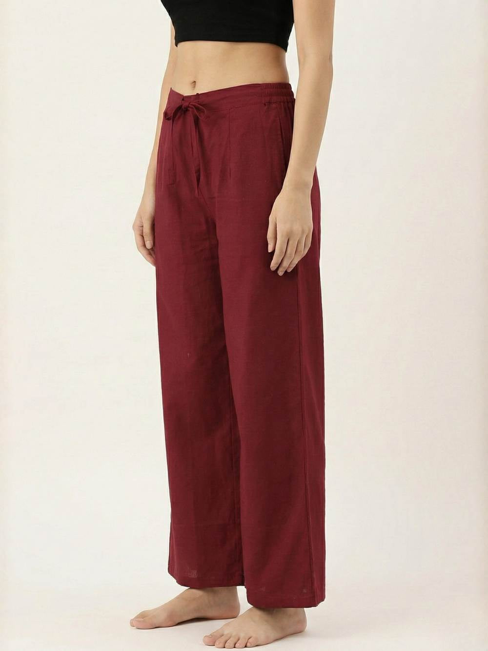 Premium Maroon Cotton Wide-Leg Palazzo