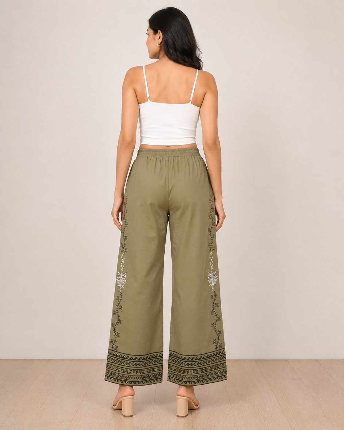Olive Green Cotton Printed Pant