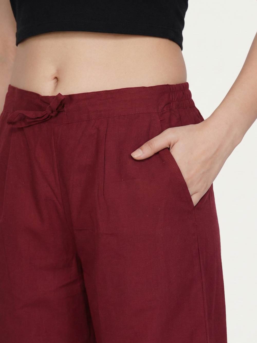 Premium Maroon Cotton Wide-Leg Palazzo