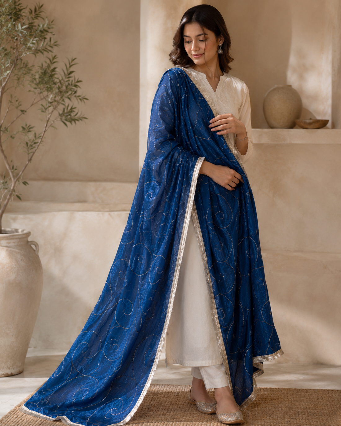 Ashvastra Neelam Noor Blue Dupatta - Front View