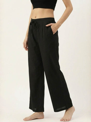 Ashvastra Premium Black Cotton Wide-Leg Palazzo - Front View