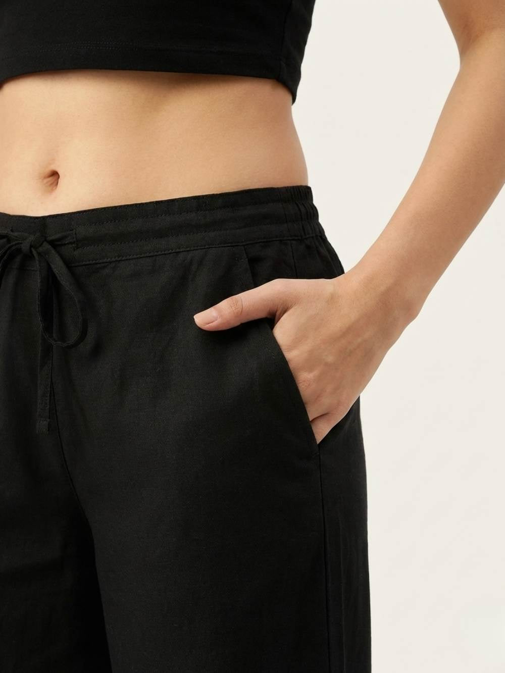 Premium Black Cotton Wide-Leg Palazzo