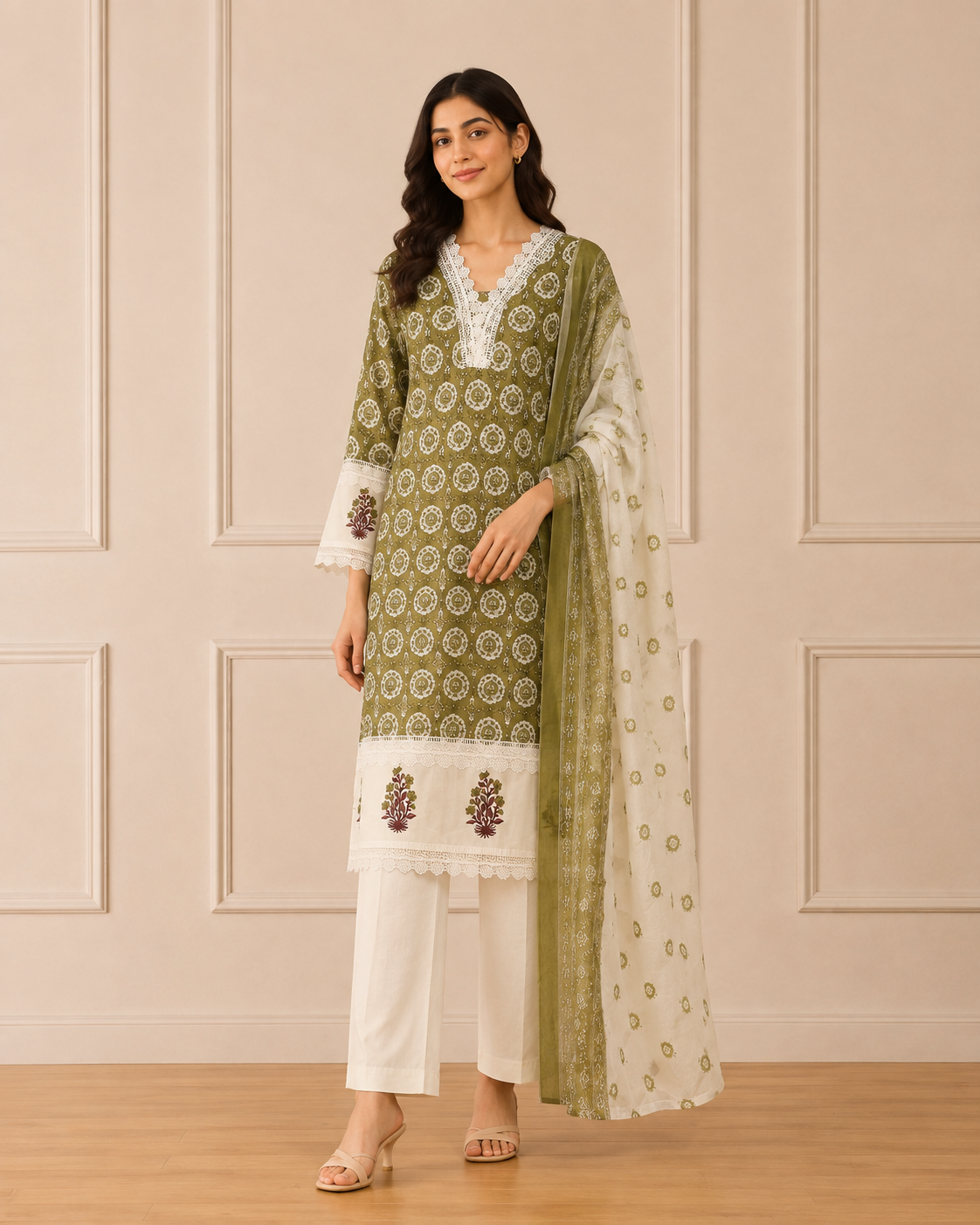 Ashvastra Meher Olive Cotton Set - Styling View