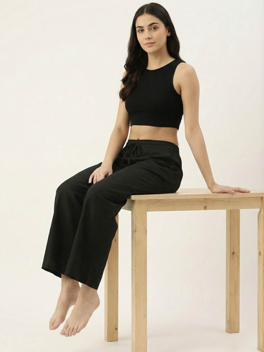 Premium Black Cotton Wide-Leg Palazzo