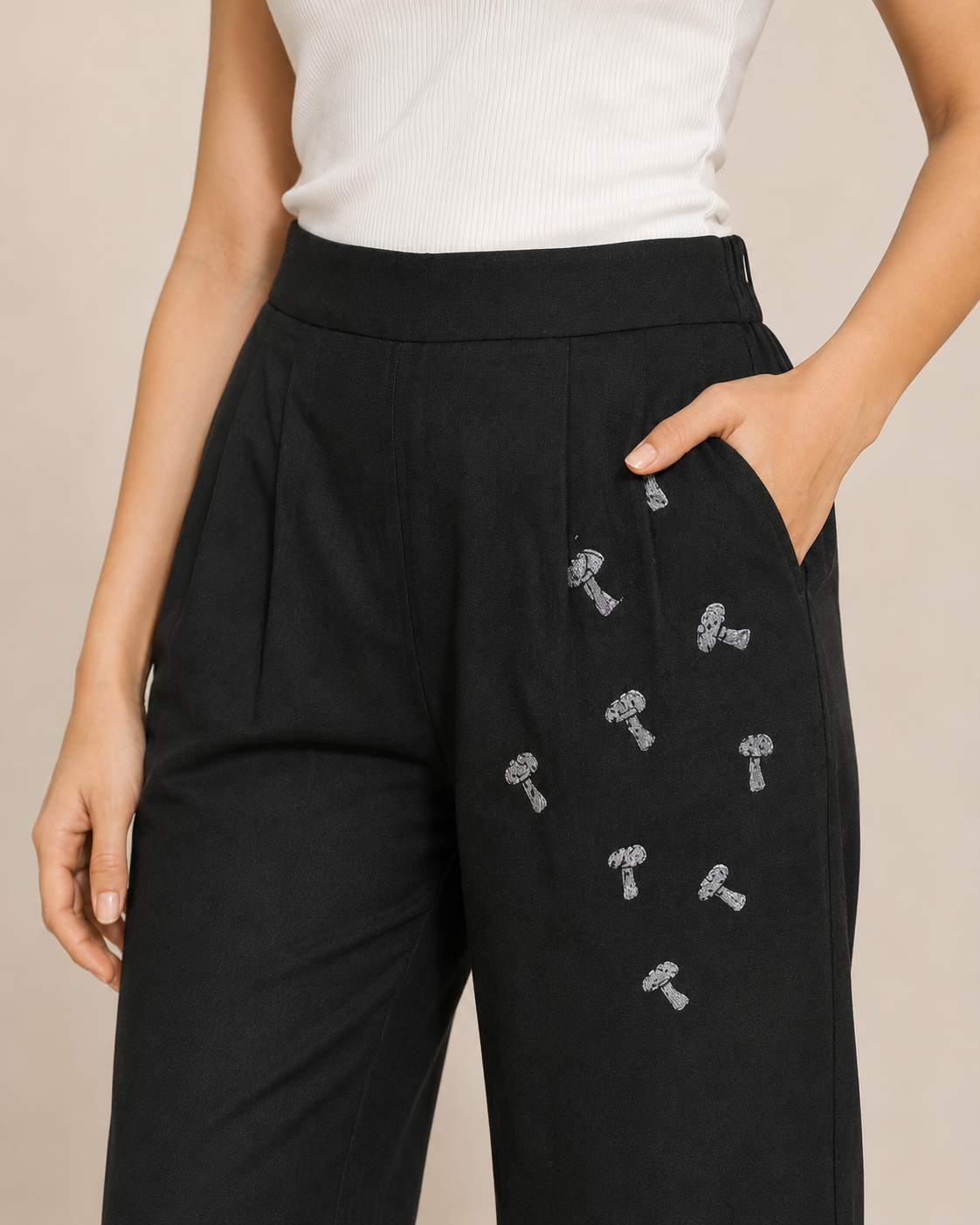 Black Cotton Printed Pant