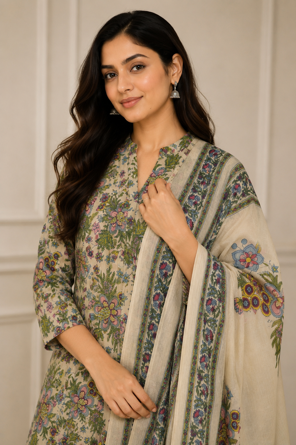 Ashvastra Phoolkari Cotton Set - Front View