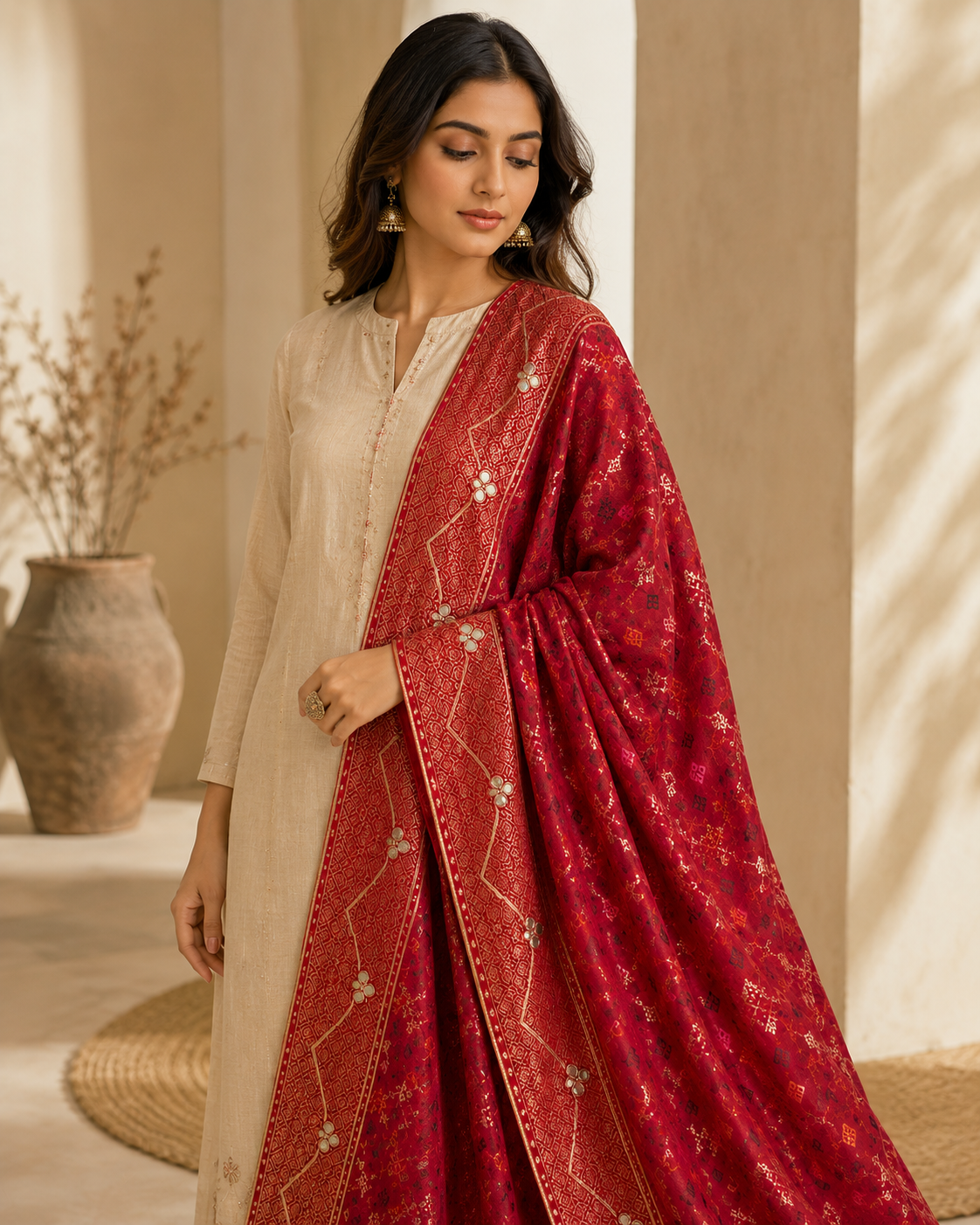 Rajwada Wine Banarasi Gotta Dupatta