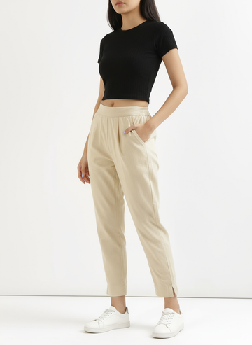Ashvastra Beige Cotton Pant
