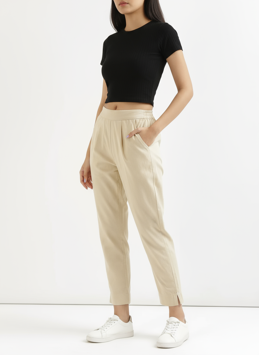 Ashvastra Beige Cotton Pant