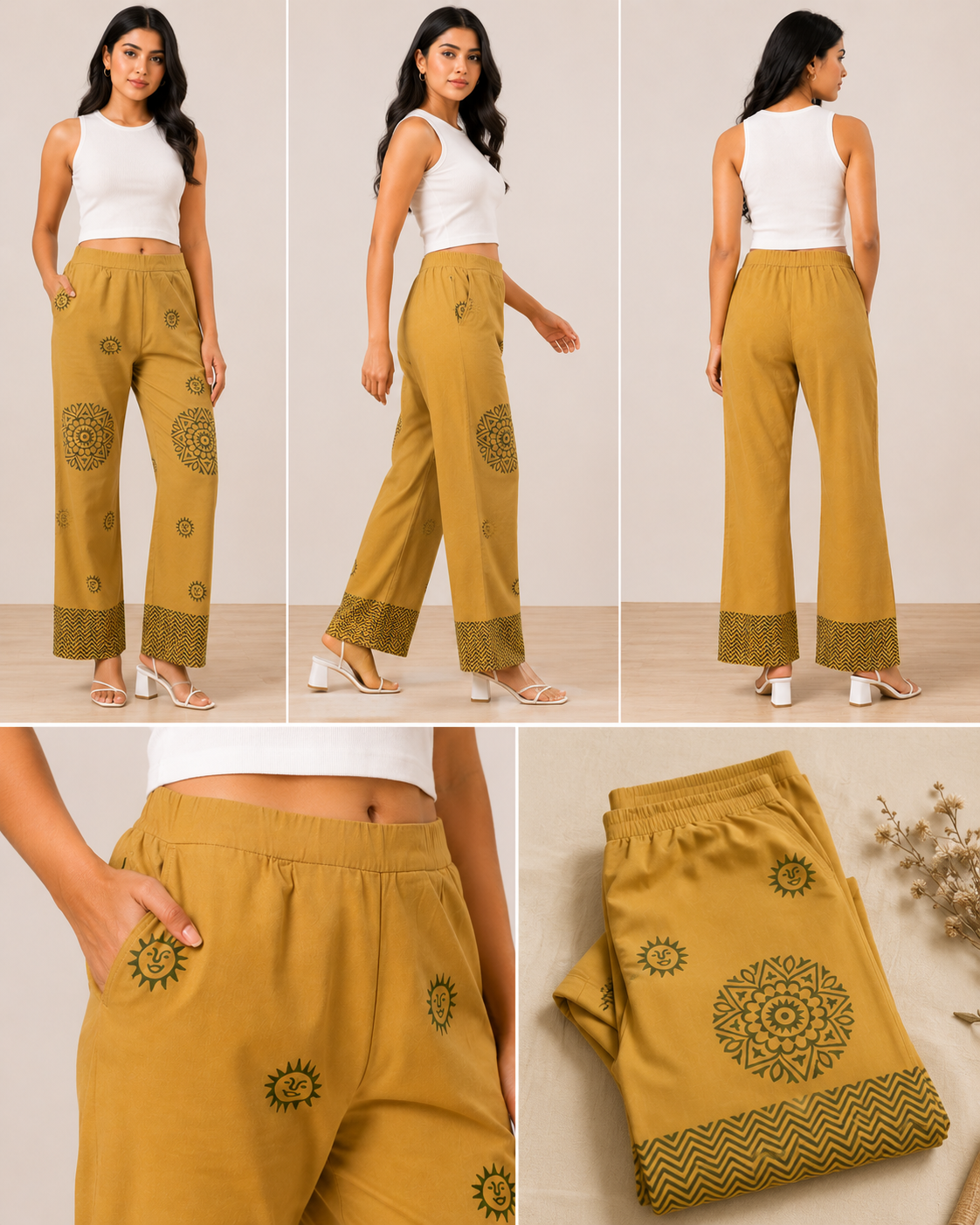 Mustard Cotton Printed Palazzo