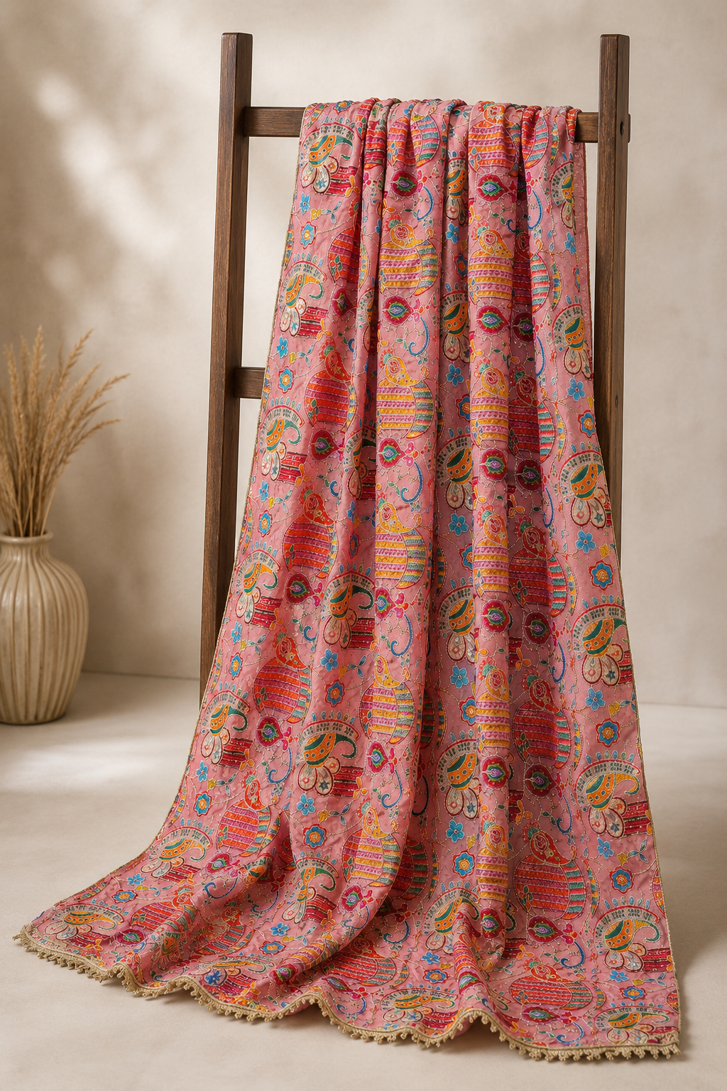 Ashvastra Gulabi Rangrez Pink Printed Dupatta - Styling View