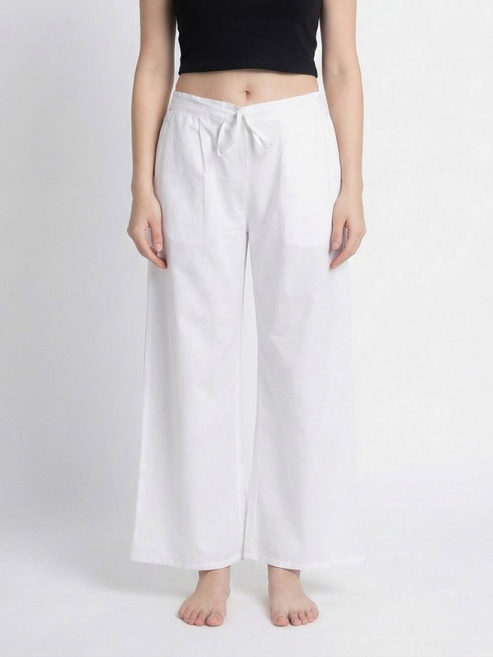 Premium White Cotton Wide-Leg Palazzo
