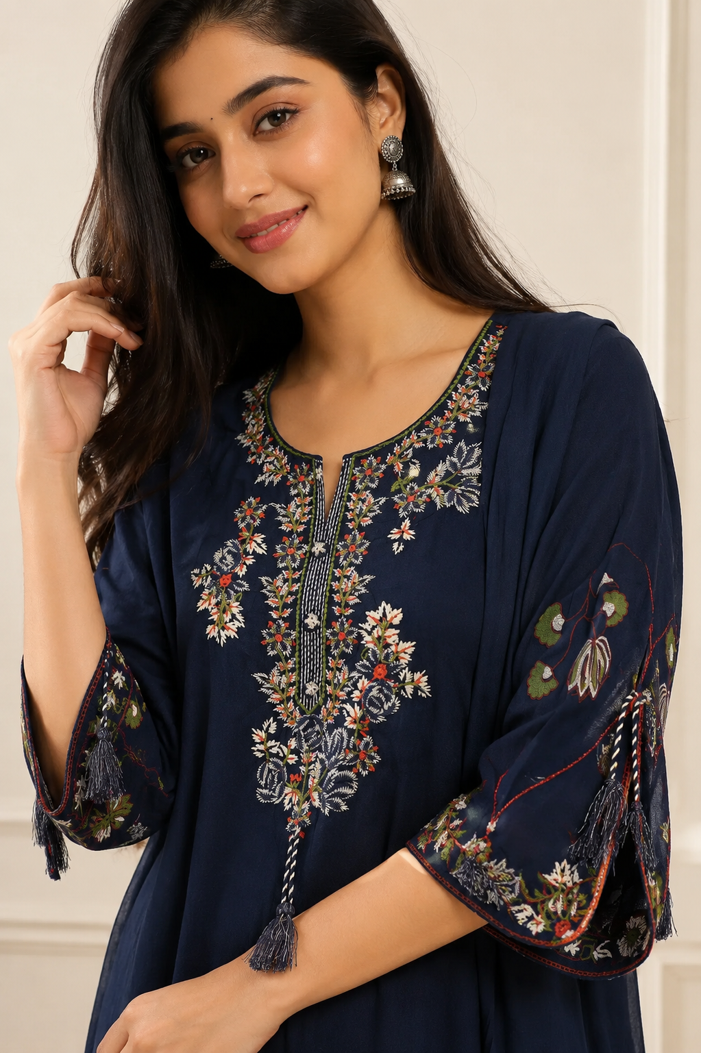 Ashvastra Neelam Noor Navy Suit Set - Close-up View
