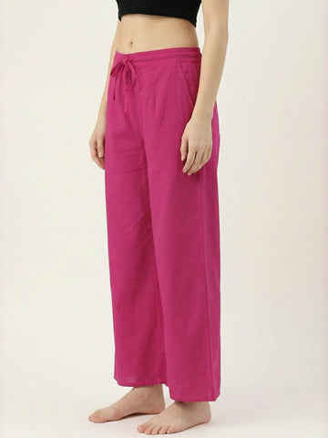 Ashvastra Premium Pink Cotton Wide-Leg Palazzo - Front View
