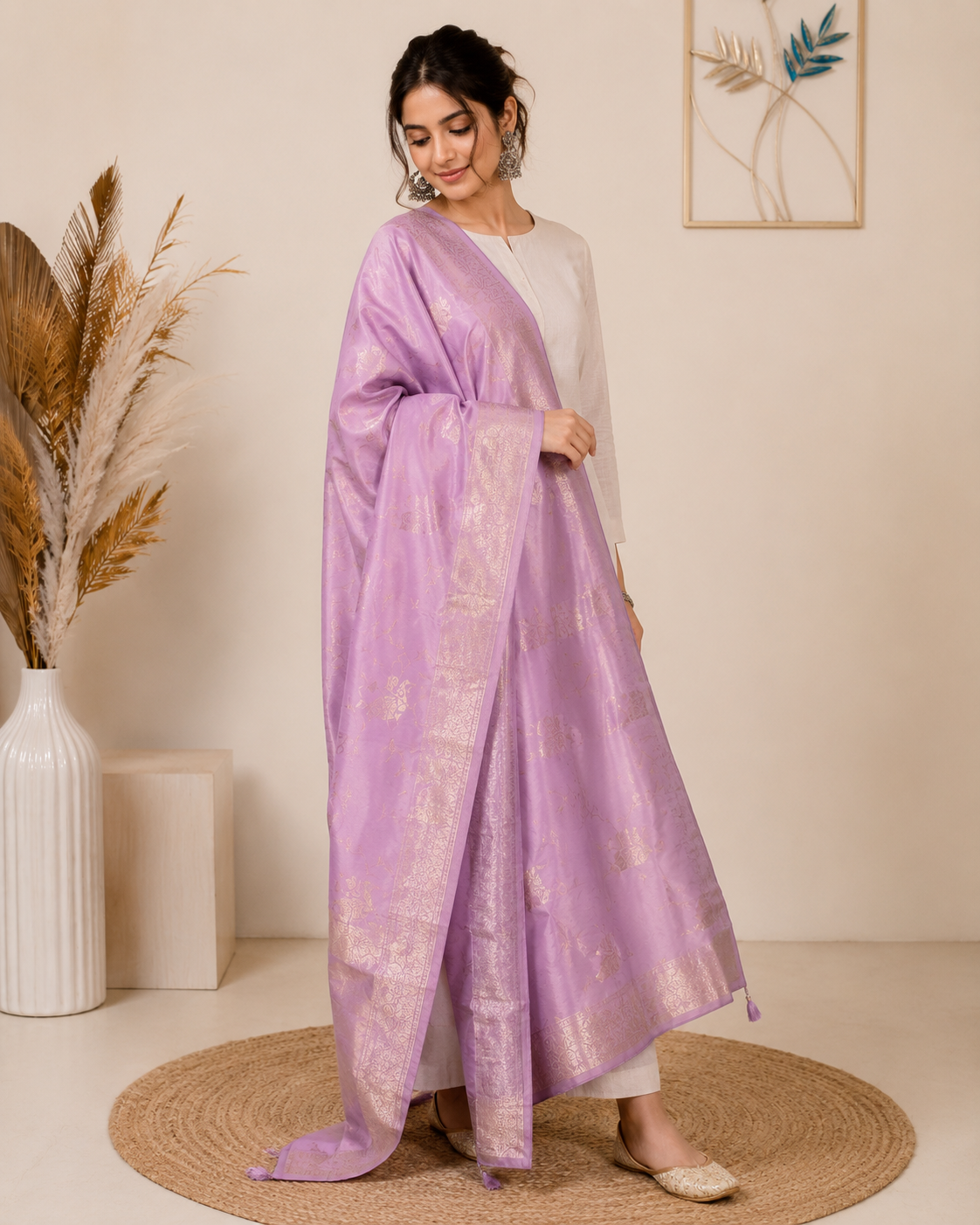 Ashvastra Ruhani Lavender Dupatta - Side Profile & Fit
