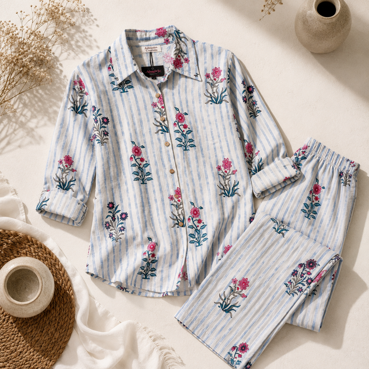 Ashvastra Blue line cotton cor-ord set - Side Profile & Fit