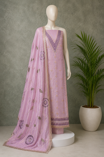 Ashvastra Meher Gota Patti Hand Embroidered Unstitched Suit Set (Blush Pink) - Front View