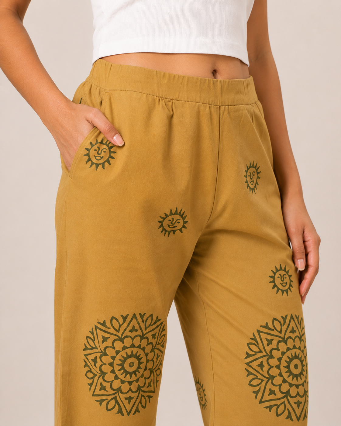 Mustard Cotton Printed Palazzo
