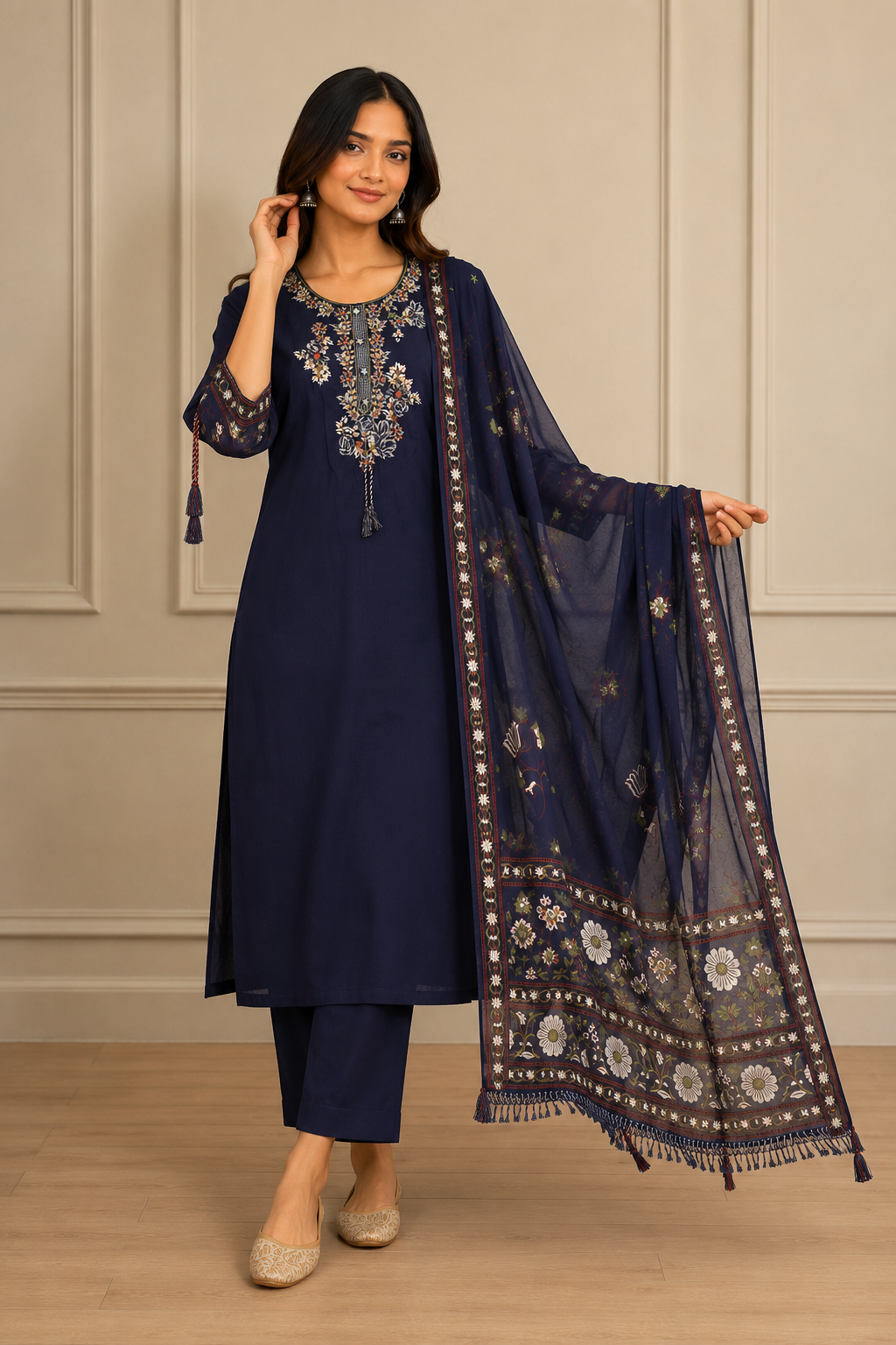 Ashvastra Neelam Noor Navy Suit Set - Side Profile & Fit