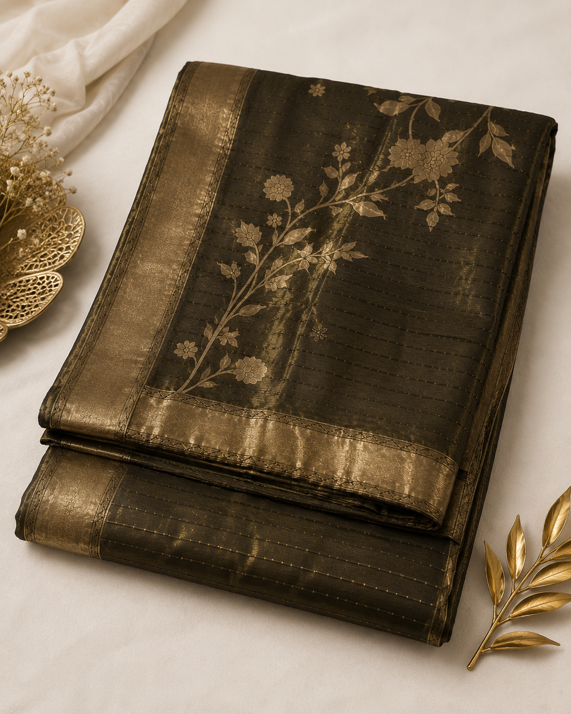 Ashvastra Rajwada Olive Floral Dupatta - Styling View