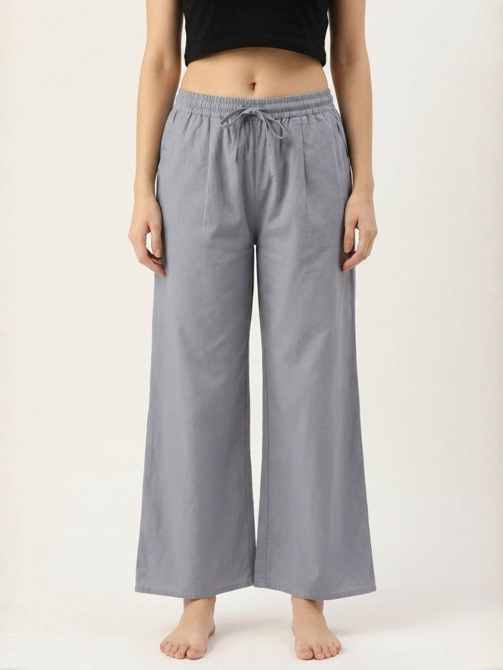 Premium Grey Cotton Wide-Leg Palazzo