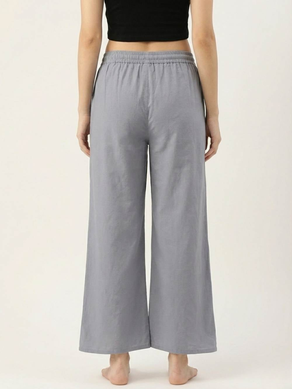 Premium Grey Cotton Wide-Leg Palazzo
