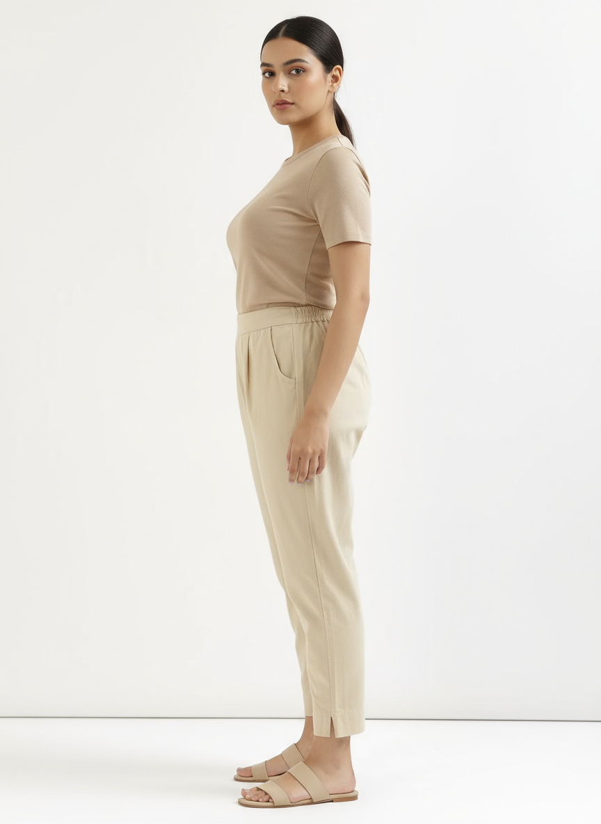 Ashvastra Beige Cotton Pant