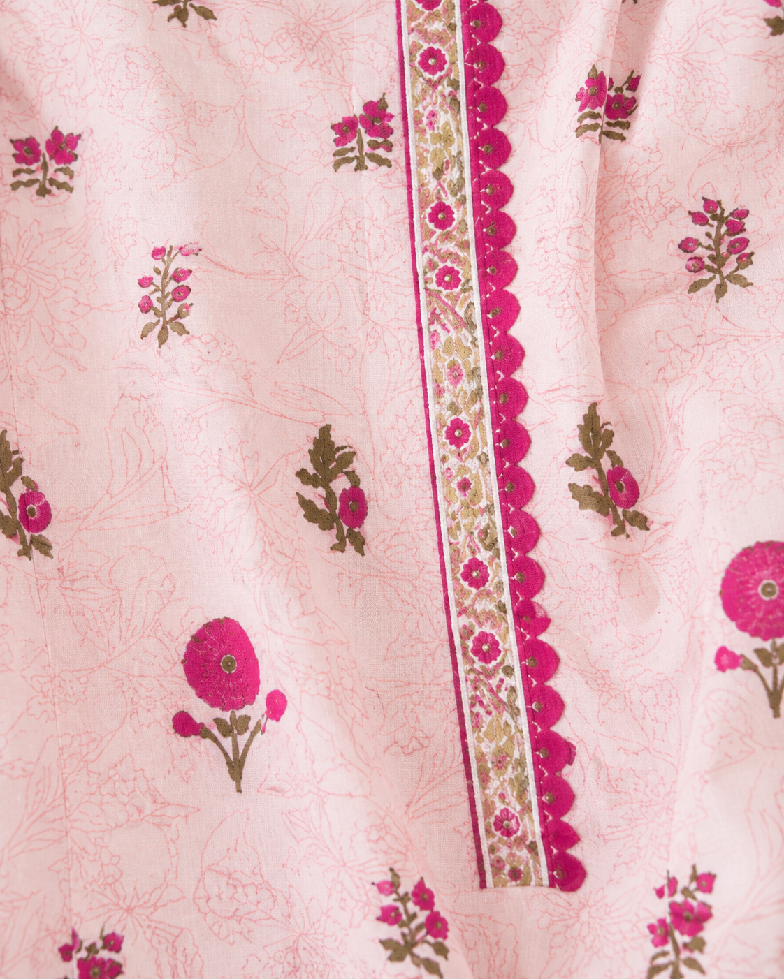 Pink Long Cotton Kurti with laces on boundary