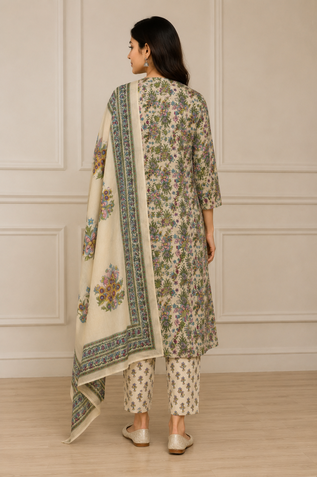 Ashvastra Phoolkari Cotton Set - Detail & Fabric Shot