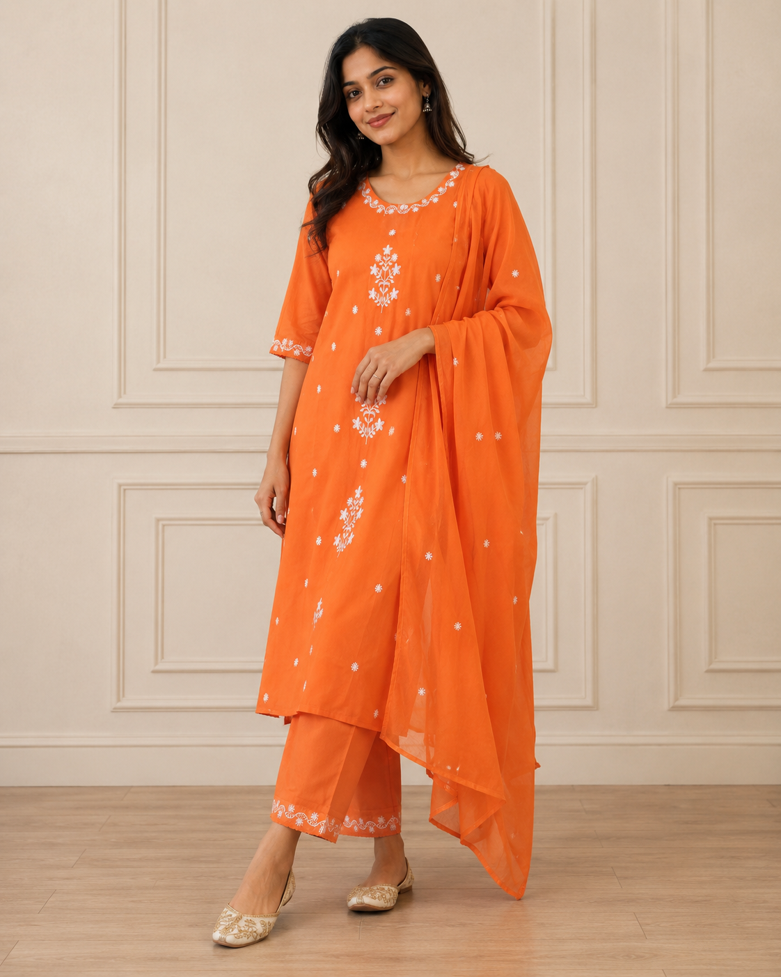 Orange Gulabo Cotton Suit Set