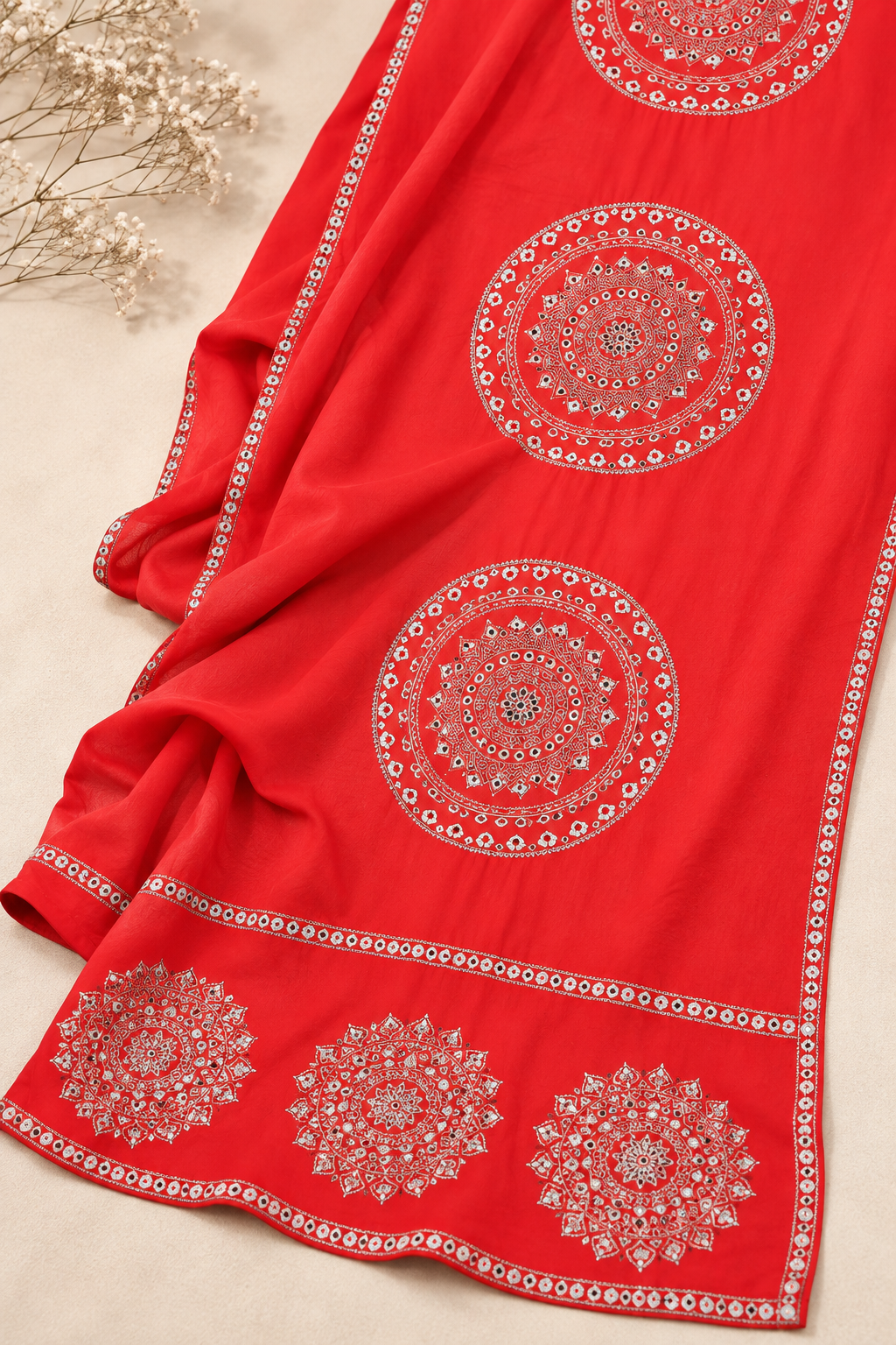 Mehfil Coral Red Dupatta