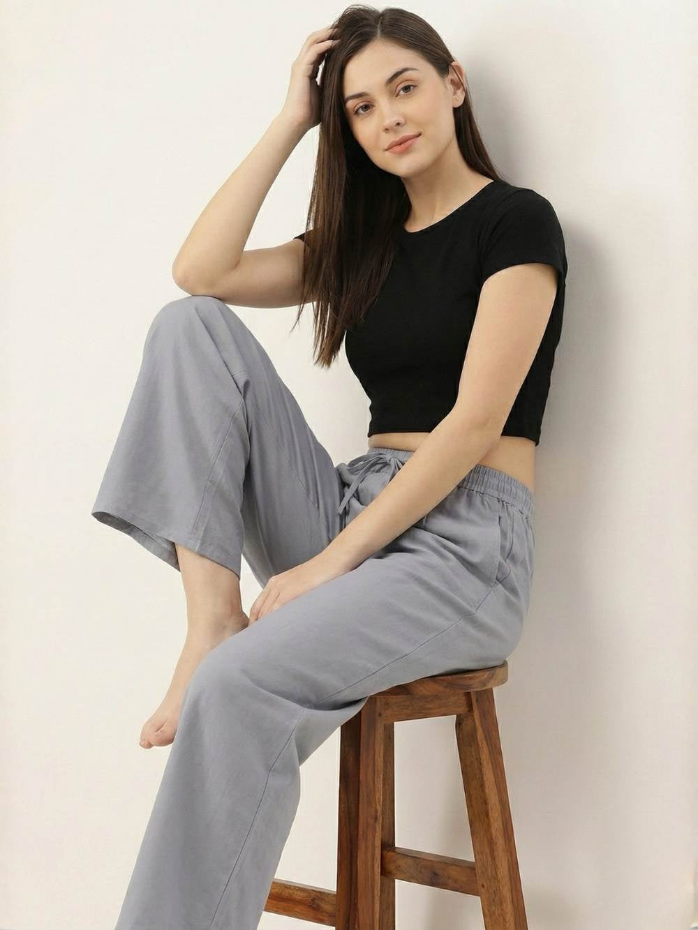 Premium Grey Cotton Wide-Leg Palazzo