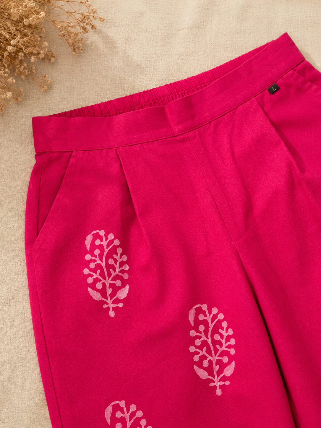 Rani Pink Cotton Printed Pant
