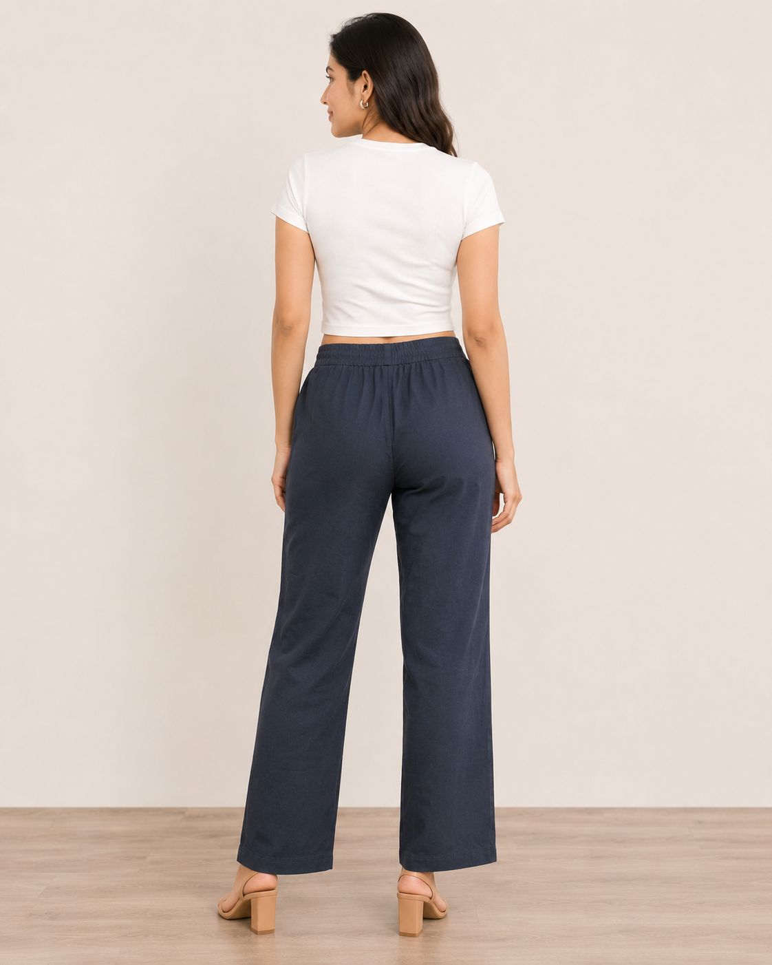 Navy Blue Cotton Printed Pant