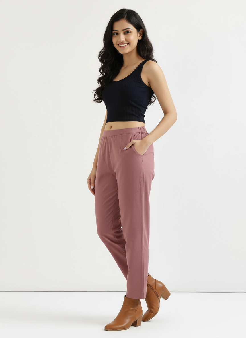 Ashvastra Rose Taupe Cotton Pant